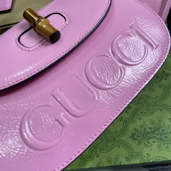 Gucci 675797 Gucci Bamboo 1947 Small Top Handle Bag Pink patent leather