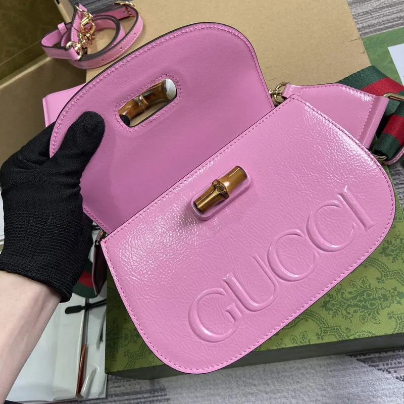 Gucci 675797 Gucci Bamboo 1947 Small Top Handle Bag Pink patent leather
