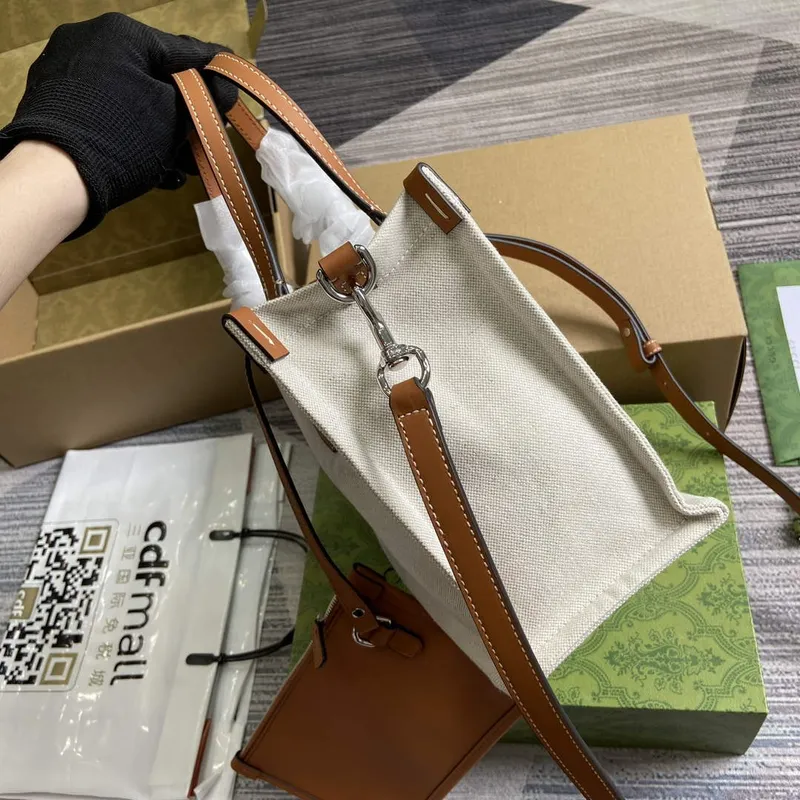 Gucci 772144 Mini Tote Bag With Gucci Print Light brown