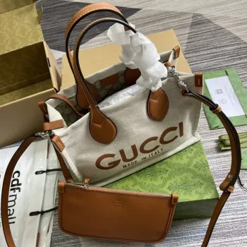 Gucci 772144 Mini Tote Bag With Gucci Print Light brown