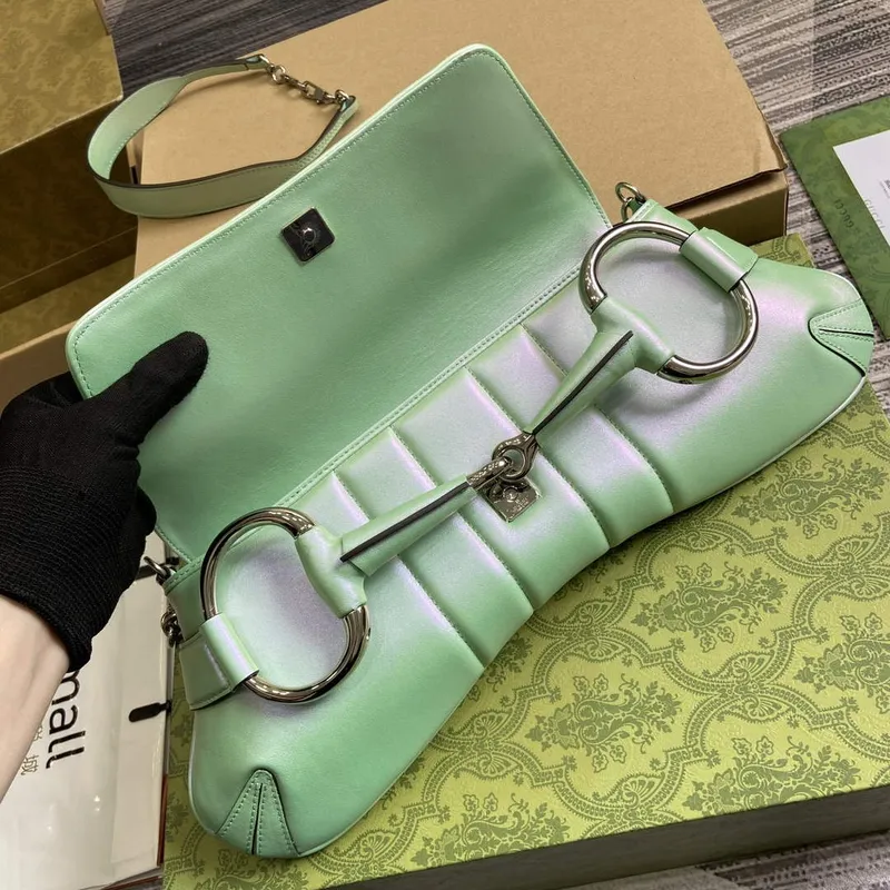 Gucci 764255 Gucci Horsebit Chain Medium Shoulder Bag Symphony green