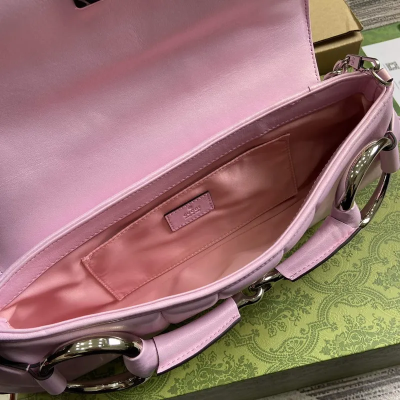 Gucci 764255 Gucci Horsebit Chain Medium Shoulder Bag Symphony powder