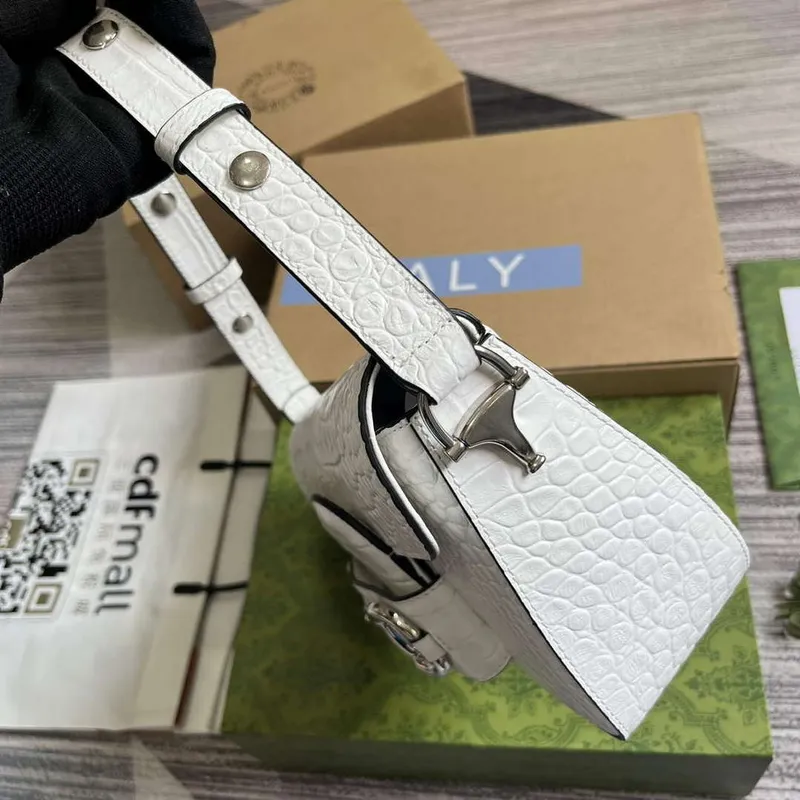 Gucci 764155 Gucci Horsebit 1955 Shoulder Bag white/crocodile pattern