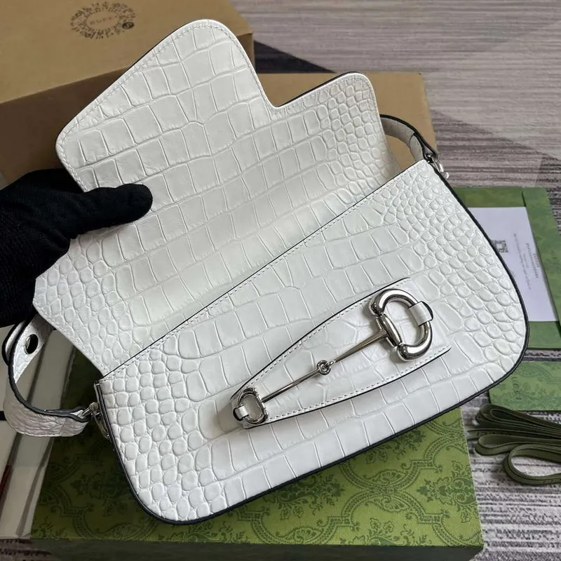 Gucci 764155 Gucci Horsebit 1955 Shoulder Bag white/crocodile pattern