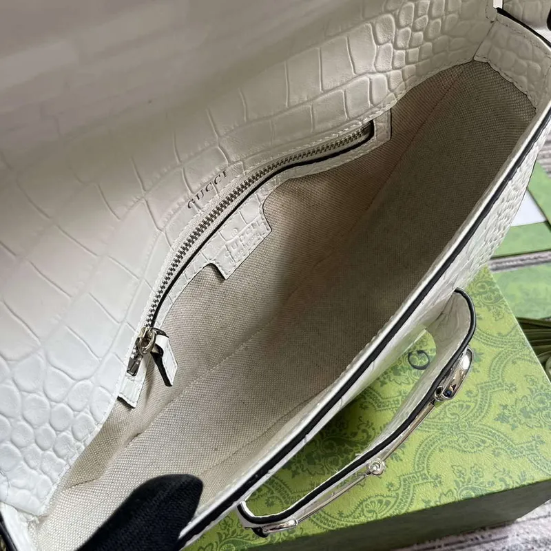 Gucci 764155 Gucci Horsebit 1955 Shoulder Bag white/crocodile pattern