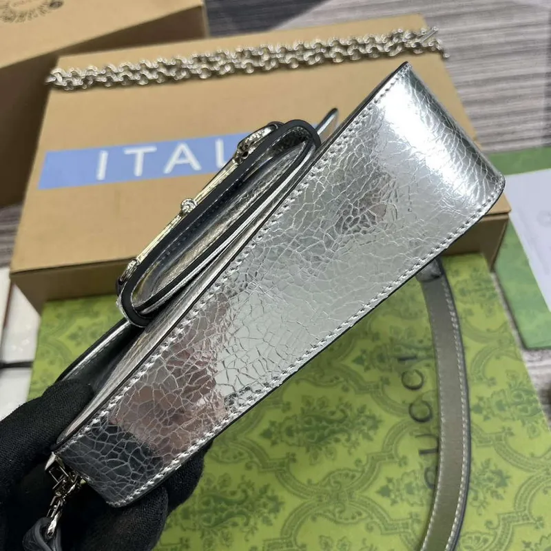 Gucci 774209 Gucci Horsebit 1955 Mini Shoulder Bag Silver