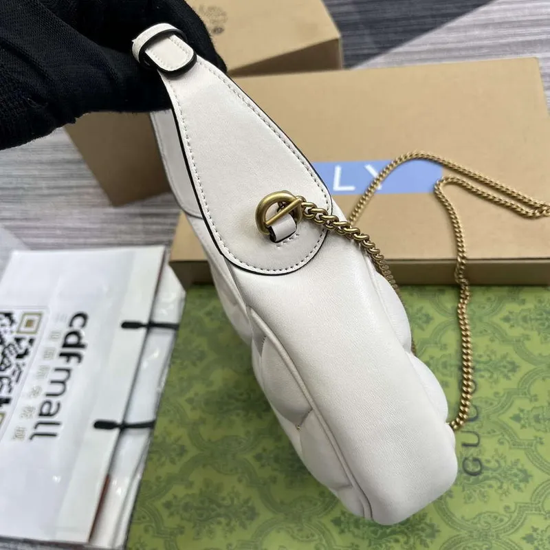 Gucci 770983 GG Marmont Half Moon Shaped Mini Bag White