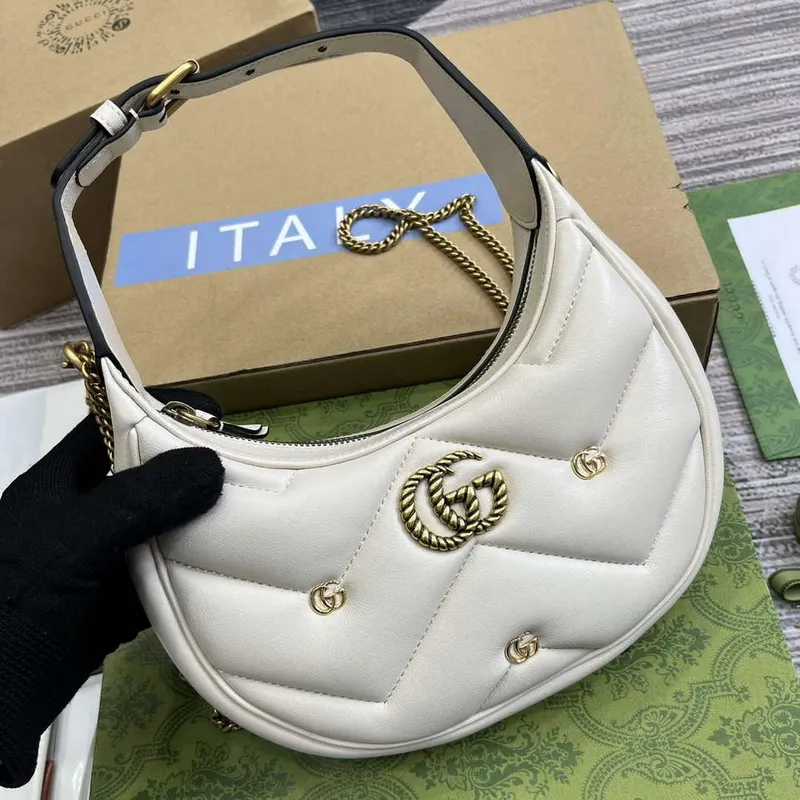 Gucci 770983 GG Marmont Half Moon Shaped Mini Bag White