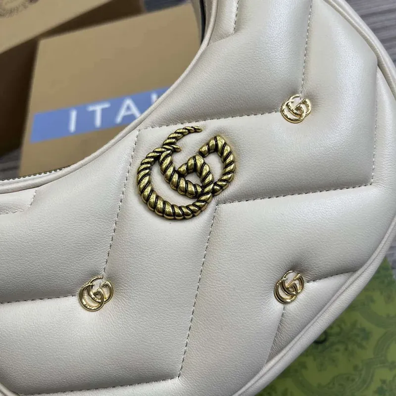 Gucci 770983 GG Marmont Half Moon Shaped Mini Bag White