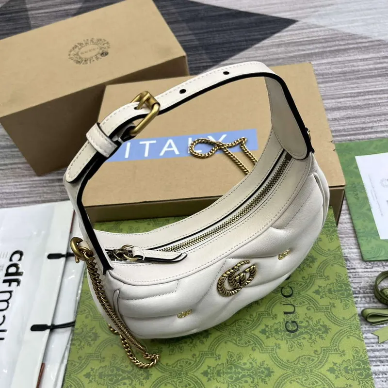 Gucci 770983 GG Marmont Half Moon Shaped Mini Bag White