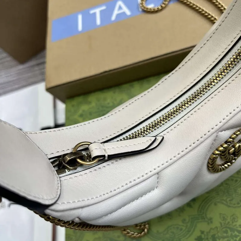 Gucci 770983 GG Marmont Half Moon Shaped Mini Bag White