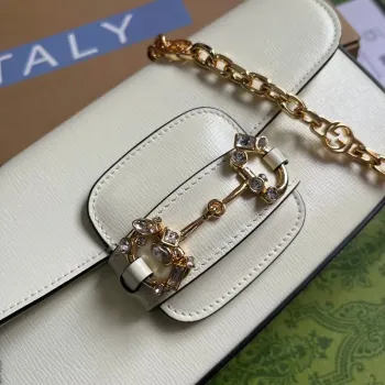 Gucci 735178 Gucci Horsebit 1955 small shoulder bag White