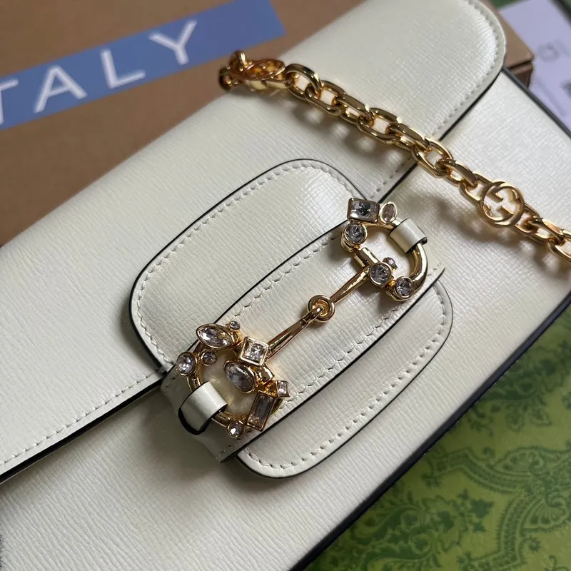 Gucci 735178 Gucci Horsebit 1955 small shoulder bag White