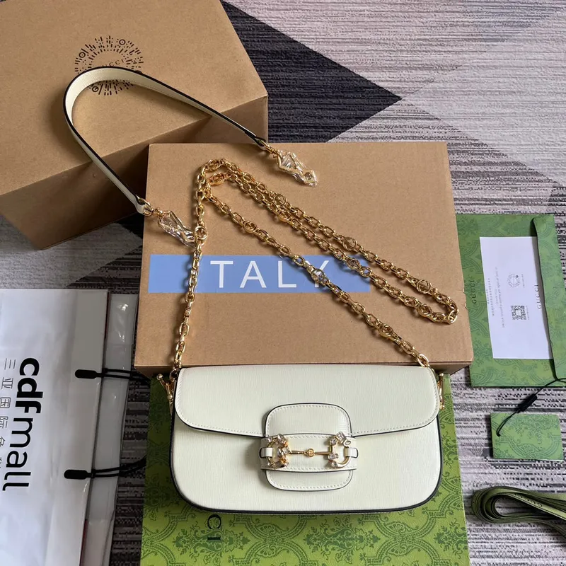 Gucci 735178 Gucci Horsebit 1955 small shoulder bag White