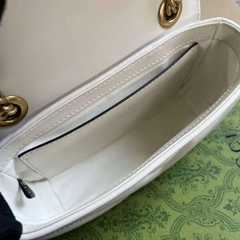 Gucci 446744 GG Marmont Mini Shoulder Bag Double G Studs White