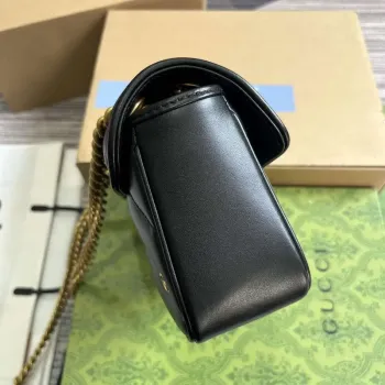 Gucci 446744 GG Marmont Mini Shoulder Bag Double G Studs Black