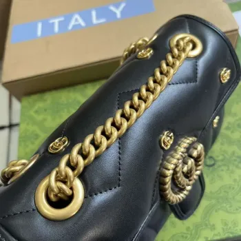 Gucci 446744 GG Marmont Mini Shoulder Bag Double G Studs Black