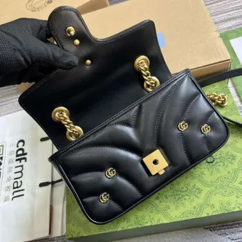 Gucci 446744 GG Marmont Mini Shoulder Bag Double G Studs Black