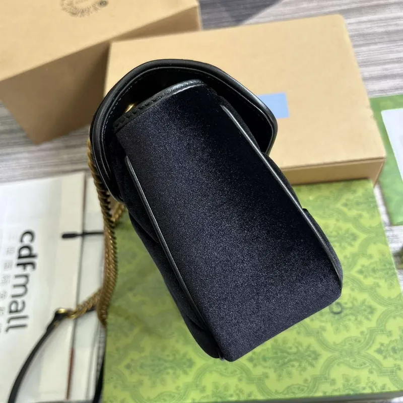 Gucci 443497 GG Marmont Small Shoulder Bag Black Quilted Velvet