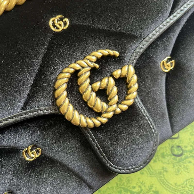 Gucci 443497 GG Marmont Small Shoulder Bag Black Quilted Velvet
