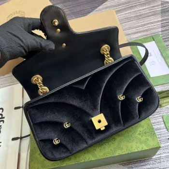 Gucci 443497 GG Marmont Small Shoulder Bag Black Quilted Velvet