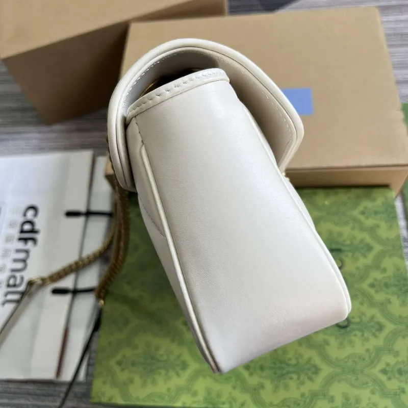 Gucci 443497 GG Marmont Small Shoulder Bag Double G Studs White