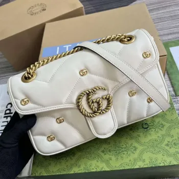 Gucci 443497 GG Marmont Small Shoulder Bag Double G Studs White