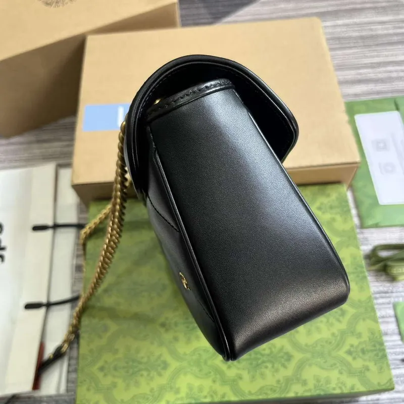 Gucci 443497 GG Marmont Small Shoulder Bag Double G Studs Black