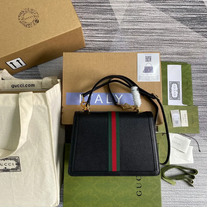 Gucci    651055 Ophidia Small Top Handle Bag With Web Black leather