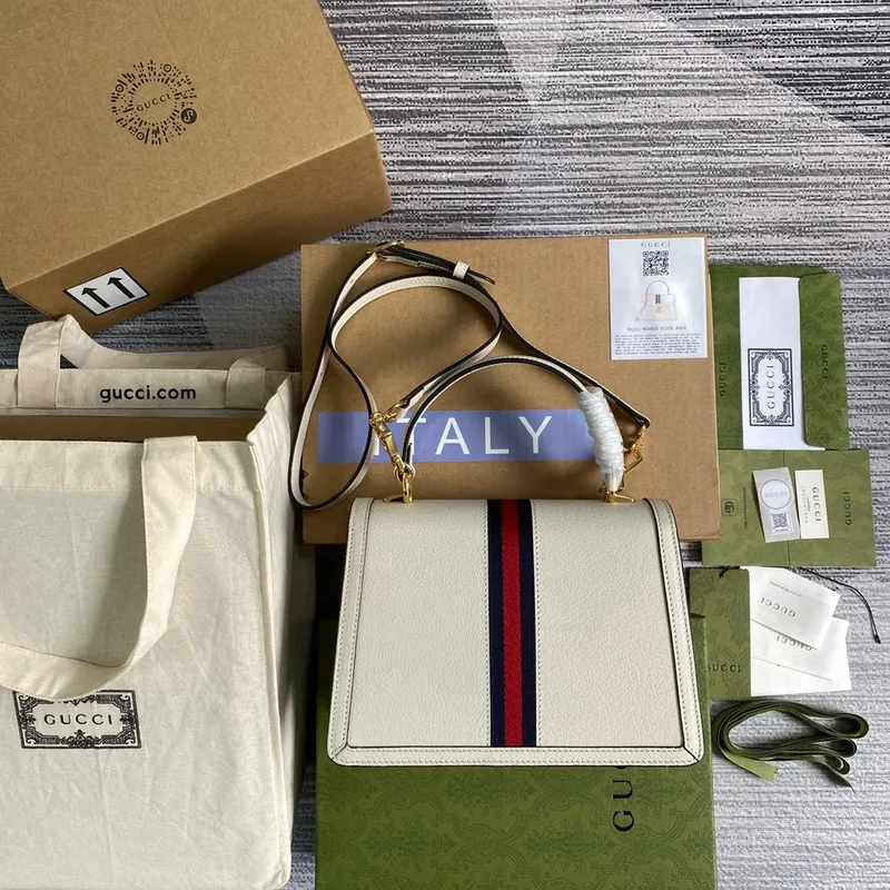 Gucci    651055 Ophidia Small Top Handle Bag With Web White leather