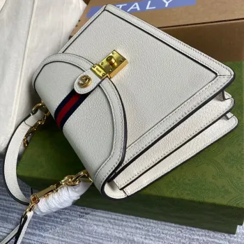 Gucci    651055 Ophidia Small Top Handle Bag With Web White leather