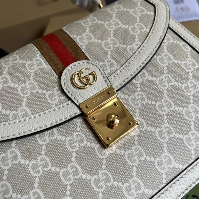 Gucci    651055 Ophidia GG Small Top Handle Bag Beige and white