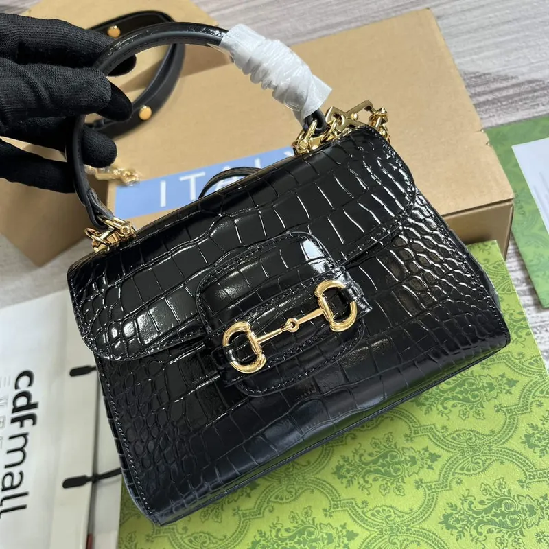 Gucci 703848 Gucci Horsebit 1955 Mini Bag Black crocodile leather