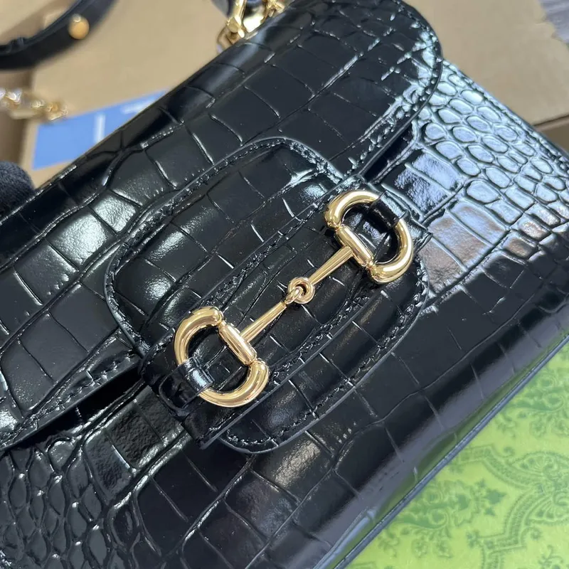 Gucci 703848 Gucci Horsebit 1955 Mini Bag Black crocodile leather