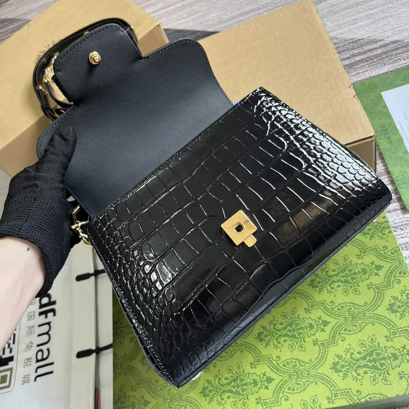 Gucci 703848 Gucci Horsebit 1955 Mini Bag Black crocodile leather
