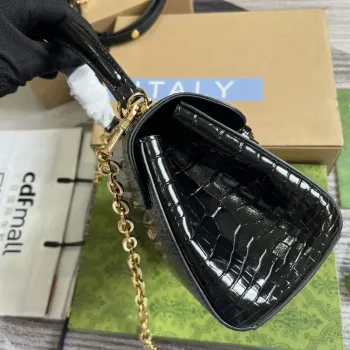 Gucci 703848 Gucci Horsebit 1955 Mini Bag Black crocodile leather