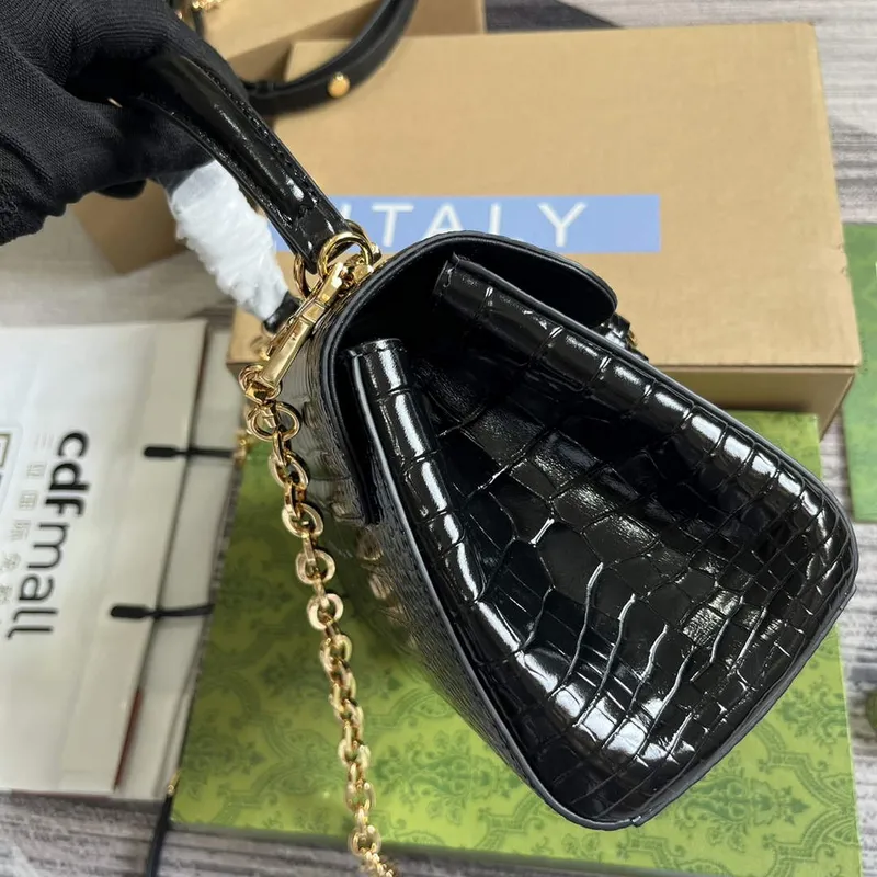 Gucci 703848 Gucci Horsebit 1955 Mini Bag Black crocodile leather