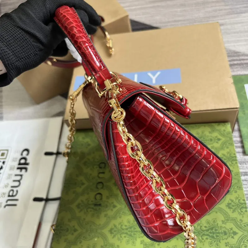 Gucci 703848 Gucci Horsebit 1955 Mini Bag Red crocodile leather