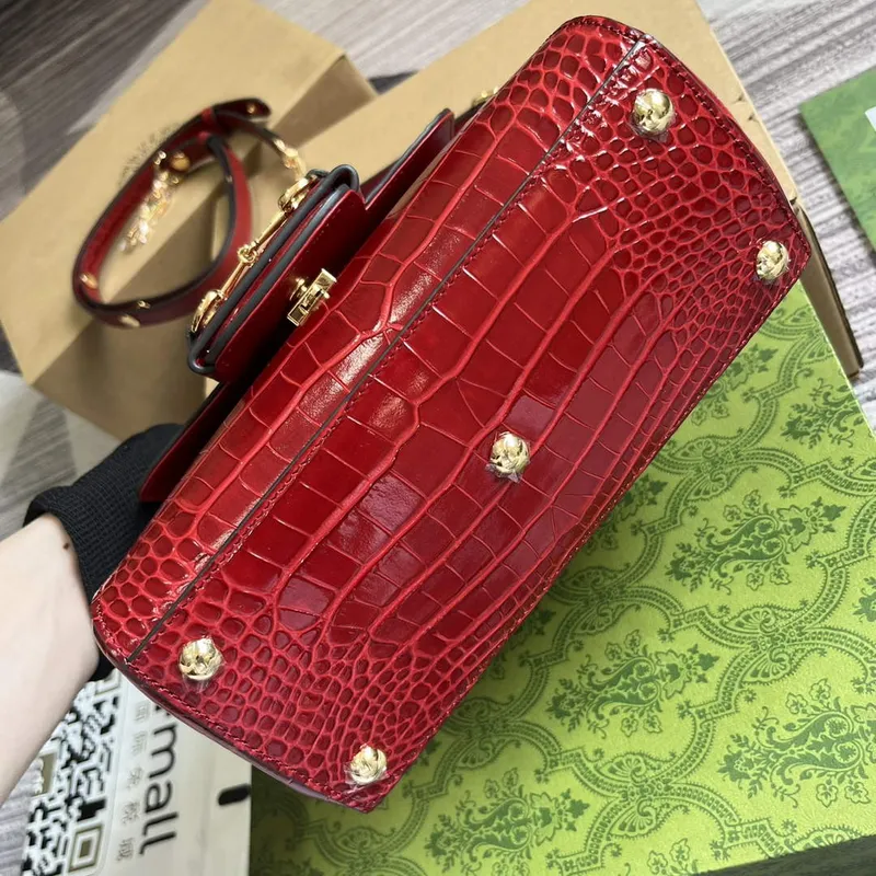 Gucci 703848 Gucci Horsebit 1955 Mini Bag Red crocodile leather