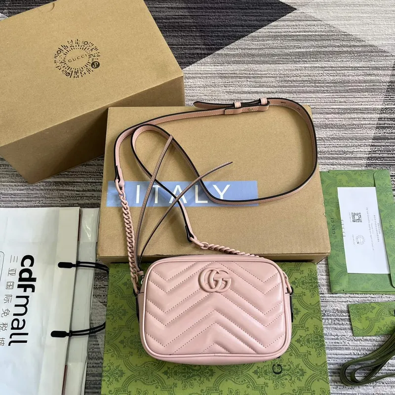 Gucci 634936 GG Marmont Mini Shoulder Bag Light pink matelassé chevron leather