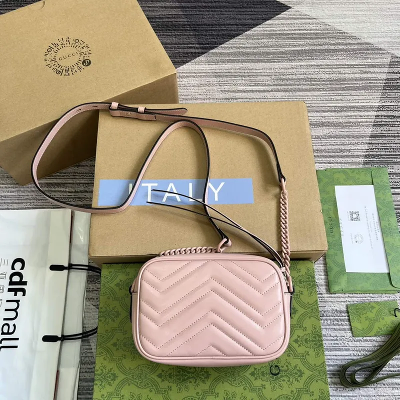 Gucci 634936 GG Marmont Mini Shoulder Bag Light pink matelassé chevron leather