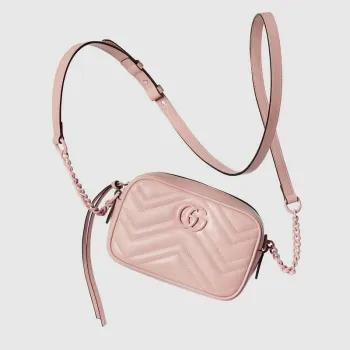Gucci 634936 GG Marmont Mini Shoulder Bag Light pink matelassé chevron leather