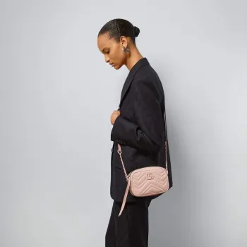 Gucci 634936 GG Marmont Mini Shoulder Bag Light pink matelassé chevron leather
