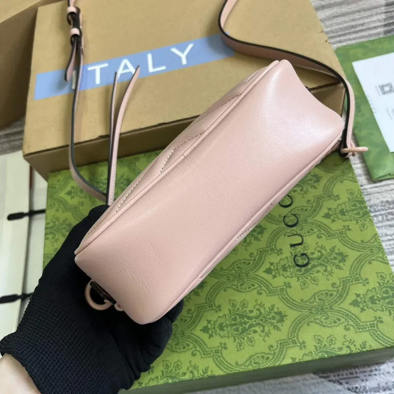 Gucci 634936 GG Marmont Mini Shoulder Bag Light pink matelassé chevron leather