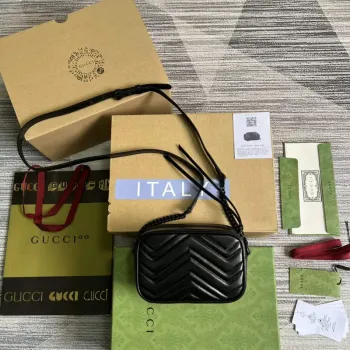 Gucci 634936 GG Marmont Mini Shoulder Bag Black matelassé chevron leather