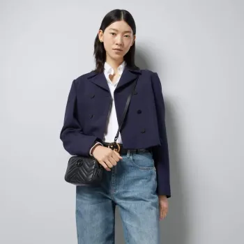 Gucci 634936 GG Marmont Mini Shoulder Bag Black matelassé chevron leather