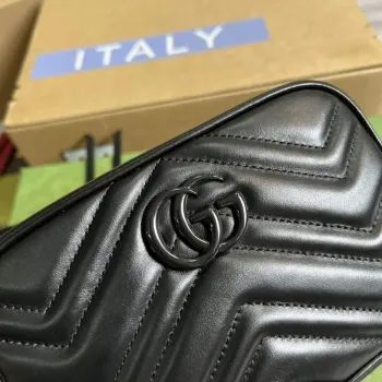 Gucci 634936 GG Marmont Mini Shoulder Bag Black matelassé chevron leather