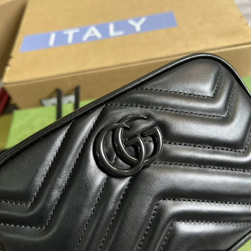 Gucci 634936 GG Marmont Mini Shoulder Bag Black matelassé chevron leather