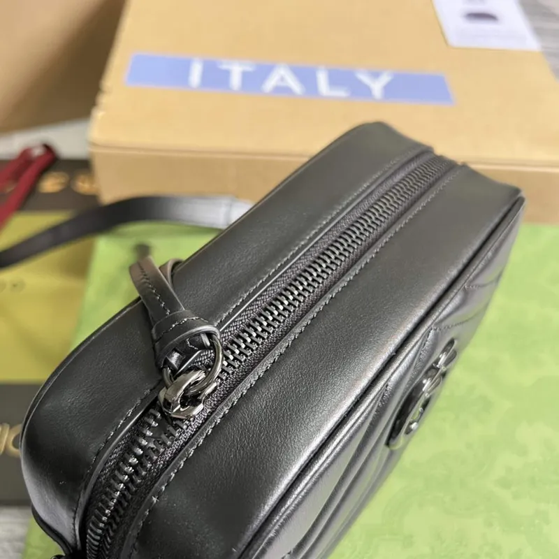 Gucci 634936 GG Marmont Mini Shoulder Bag Black matelassé chevron leather