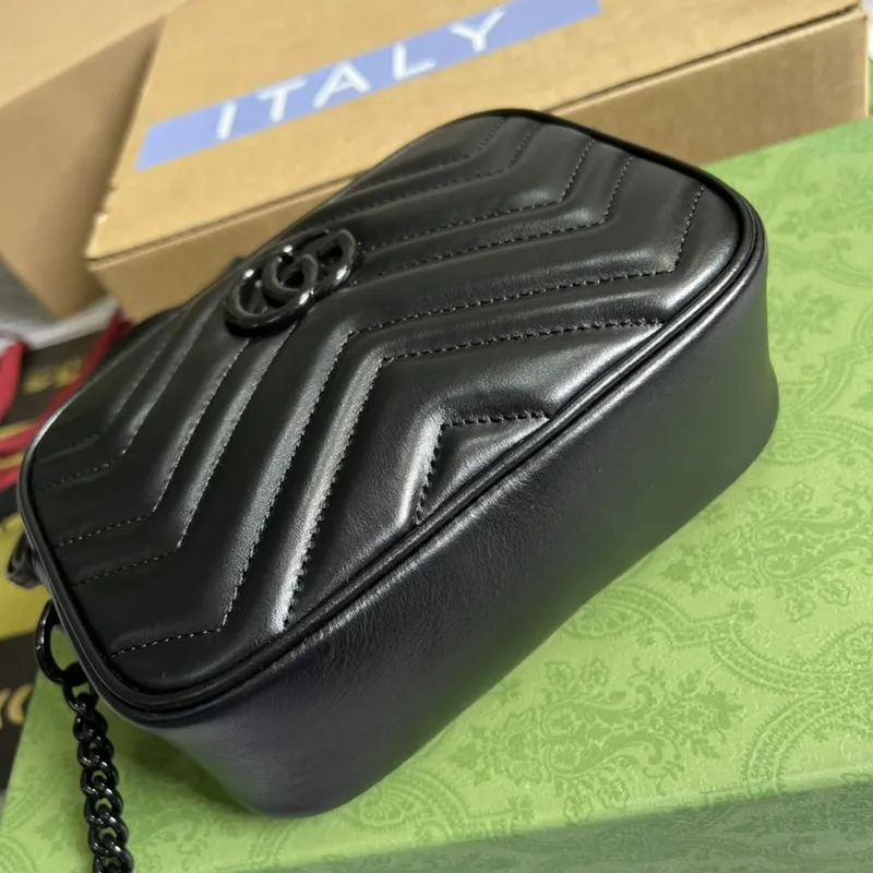 Gucci 634936 GG Marmont Mini Shoulder Bag Black matelassé chevron leather